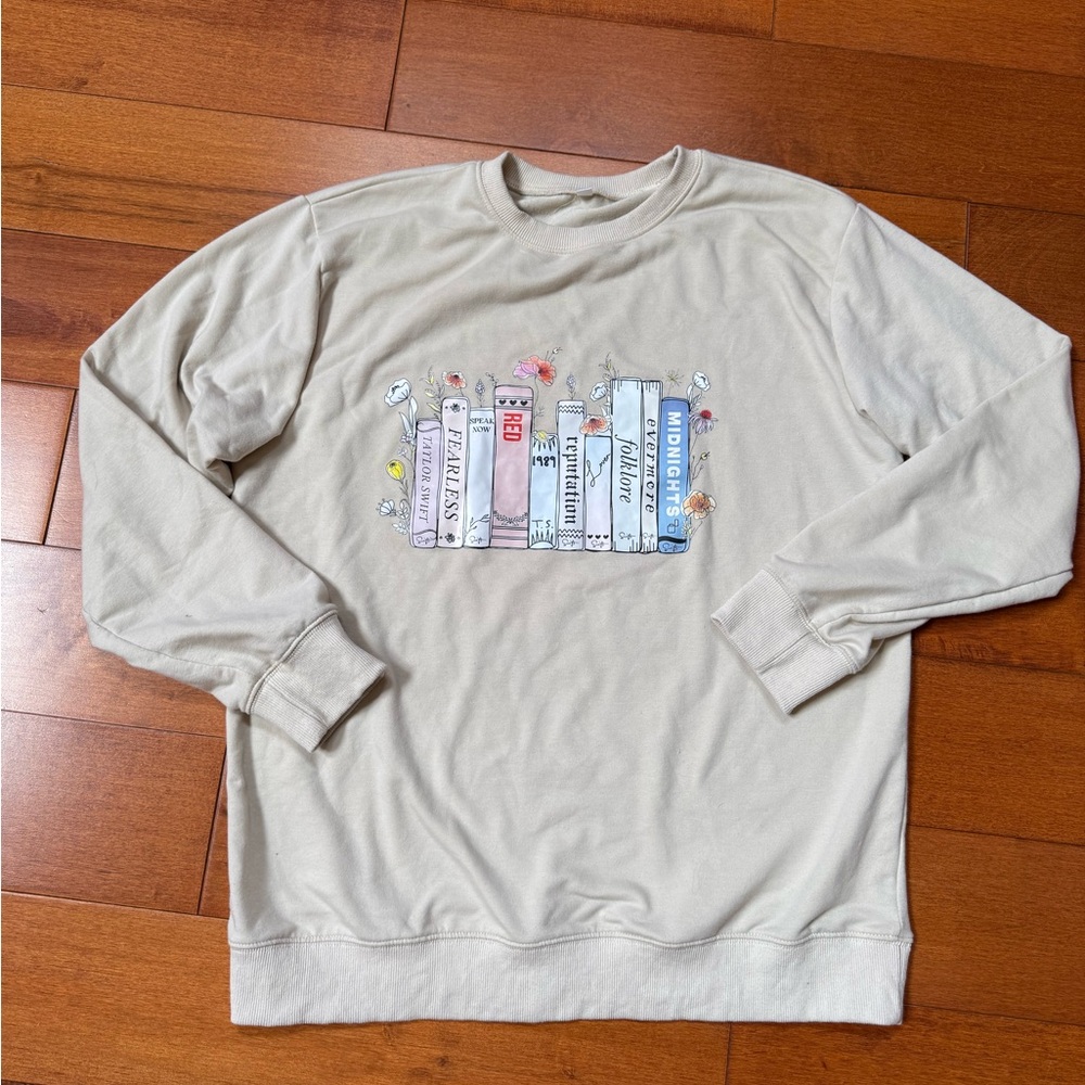 Taylor swift eras tour Beige Crewneck Sweater with Book Design